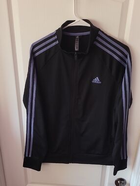 adidas Black Jacket with Lavender Stripes
